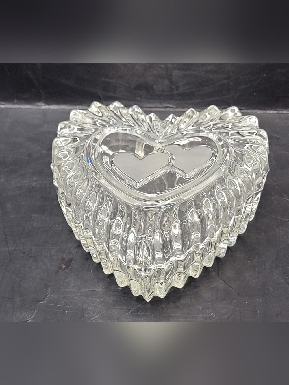 Vintage Zajecar Crystal Heart Trinket Box Yugoslavia Jewelry Box Made Romania